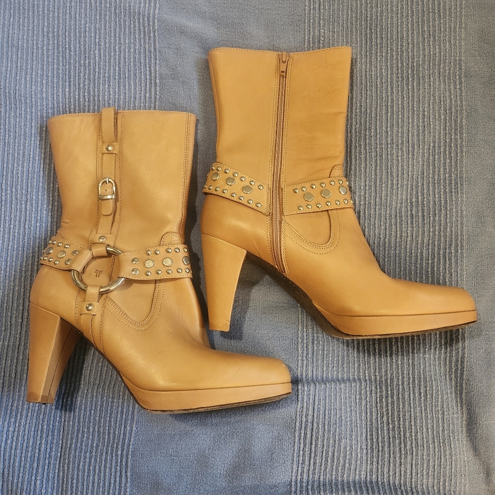 Frye Tan Studded Ankle Boots